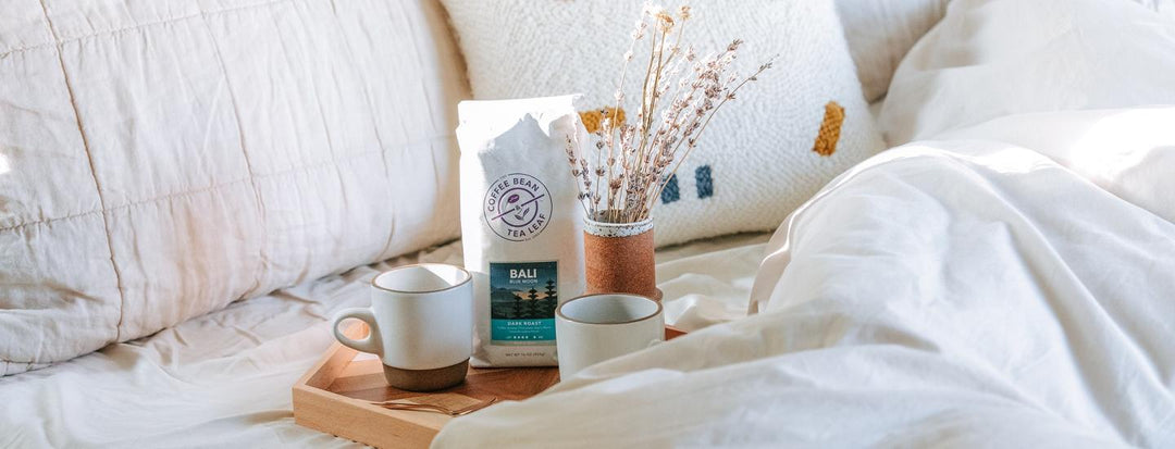Coffee Bean Mug and Coffee Bag in Bed