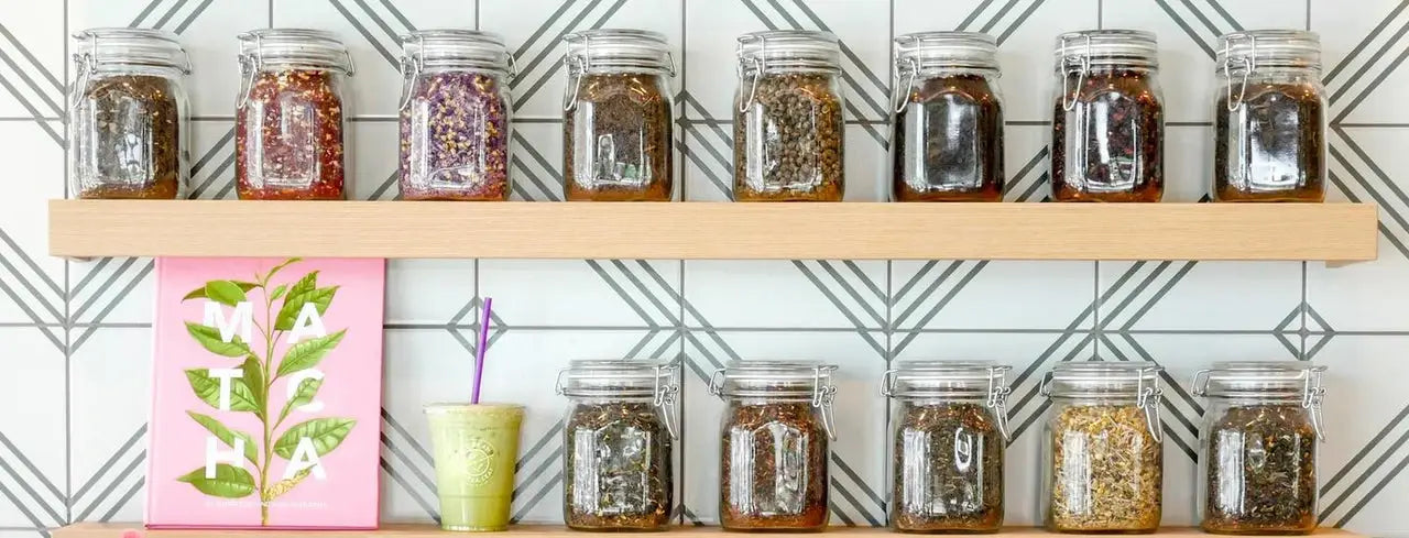 Tea in Jars on Floating Shelves