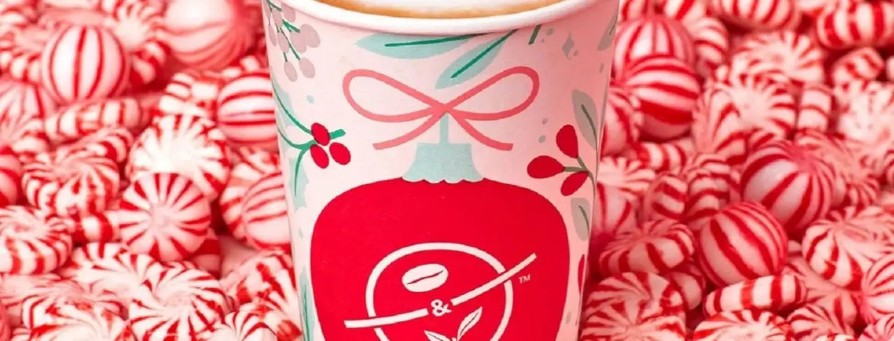 Christmas Coffee Bean Cup with Peppermint Background