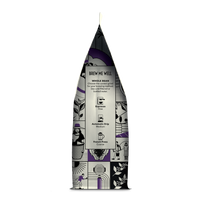 Side of coffee packaging with decorative design showing instructions for how to "Brew Me Well" on white background