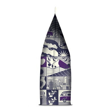 Decorative iron with a purple and white pattern on a white background