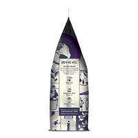 Side of coffee packaging with decorative design showing instructions for how to "Brew Me Well" on white background