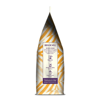 Side of coffee packaging with decorative design showing instructions for how to "Brew Me Well" on white background