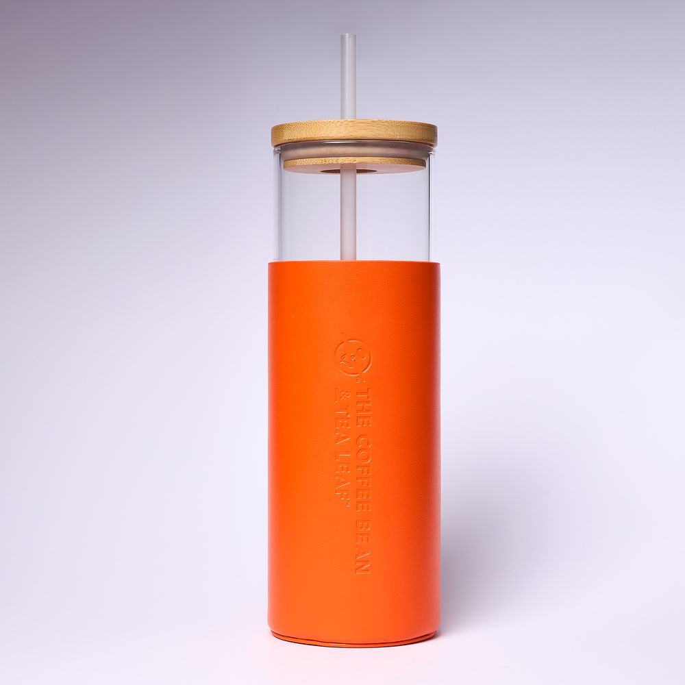 21oz Leatherette Cold Cup with Straw (Orange)
