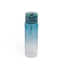 A tall plastic water bottle with a blue-to-clear gradient body and a dark teal flip-top lid, featuring the vertical text 'THE COFFEE BEAN AND TEA LEAF' on the front, set against a plain white background.