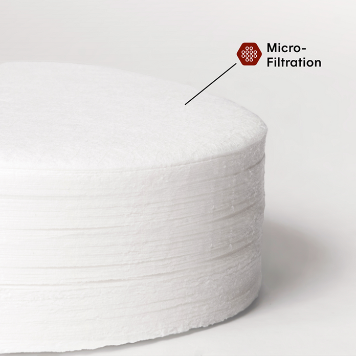 White cylindrical filter with 'Micro-Filtration' label on a white background