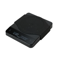 Black electronic scale with rubber surface and digital display on a white background
