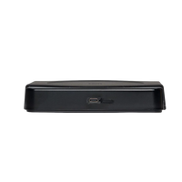 Black electronic device with USB port on a white background